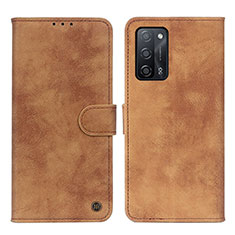 Leather Case Stands Flip Cover Holder N03P for Oppo A56 5G Brown