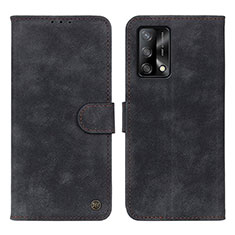 Leather Case Stands Flip Cover Holder N03P for Oppo A74 4G Black