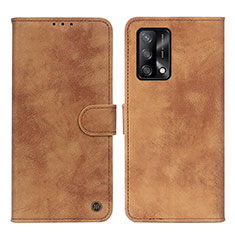Leather Case Stands Flip Cover Holder N03P for Oppo A74 4G Brown