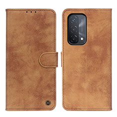 Leather Case Stands Flip Cover Holder N03P for Oppo A74 5G Brown