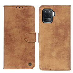 Leather Case Stands Flip Cover Holder N03P for Oppo F19 Pro Brown