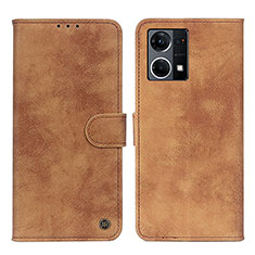 Leather Case Stands Flip Cover Holder N03P for Oppo F21s Pro 4G Brown