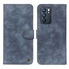 Leather Case Stands Flip Cover Holder N03P for Oppo Reno6 5G Blue