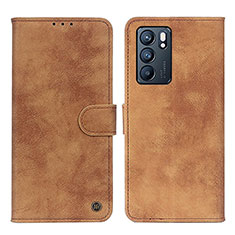 Leather Case Stands Flip Cover Holder N03P for Oppo Reno6 5G Brown