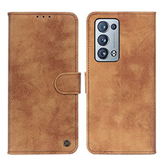Leather Case Stands Flip Cover Holder N03P for Oppo Reno6 Pro 5G Brown