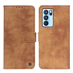 Leather Case Stands Flip Cover Holder N03P for Oppo Reno6 Pro 5G India Brown