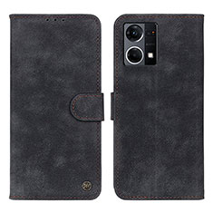 Leather Case Stands Flip Cover Holder N03P for Oppo Reno7 4G Black
