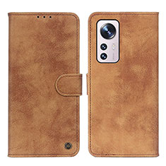 Leather Case Stands Flip Cover Holder N03P for Xiaomi Mi 12S 5G Brown