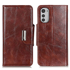 Leather Case Stands Flip Cover Holder N04P for Motorola Moto E32 Brown