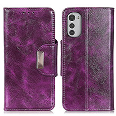 Leather Case Stands Flip Cover Holder N04P for Motorola Moto E32 Purple