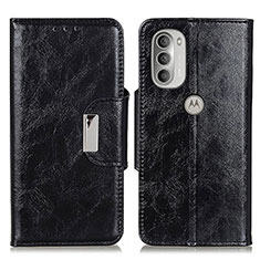 Leather Case Stands Flip Cover Holder N04P for Motorola Moto G51 5G Black