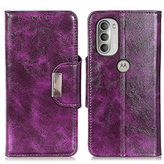 Leather Case Stands Flip Cover Holder N04P for Motorola Moto G51 5G Purple