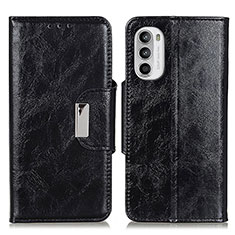 Leather Case Stands Flip Cover Holder N04P for Motorola MOTO G52 Black