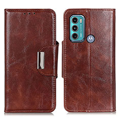 Leather Case Stands Flip Cover Holder N04P for Motorola Moto G60 Brown