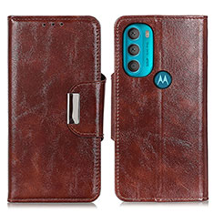 Leather Case Stands Flip Cover Holder N04P for Motorola Moto G71 5G Brown
