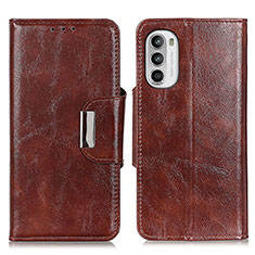 Leather Case Stands Flip Cover Holder N04P for Motorola Moto G82 5G Brown