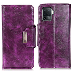 Leather Case Stands Flip Cover Holder N04P for Oppo F19 Pro Purple