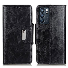 Leather Case Stands Flip Cover Holder N04P for Oppo Reno6 5G Black