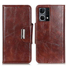 Leather Case Stands Flip Cover Holder N04P for Oppo Reno7 4G Brown