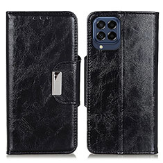 Leather Case Stands Flip Cover Holder N04P for Samsung Galaxy M53 5G Black
