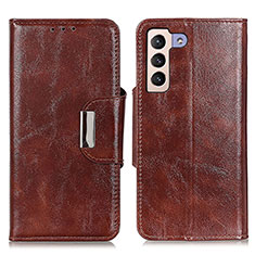 Leather Case Stands Flip Cover Holder N04P for Samsung Galaxy S21 5G Brown