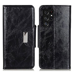 Leather Case Stands Flip Cover Holder N04P for Samsung Galaxy S22 Ultra 5G Black