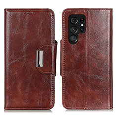 Leather Case Stands Flip Cover Holder N04P for Samsung Galaxy S22 Ultra 5G Brown
