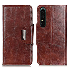 Leather Case Stands Flip Cover Holder N04P for Sony Xperia 1 III Brown