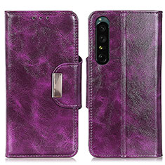 Leather Case Stands Flip Cover Holder N04P for Sony Xperia 1 III Purple