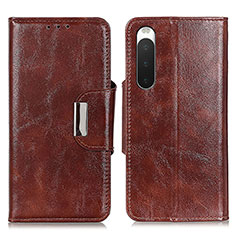 Leather Case Stands Flip Cover Holder N04P for Sony Xperia 10 IV Brown