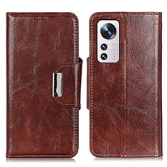 Leather Case Stands Flip Cover Holder N04P for Xiaomi Mi 12 5G Brown