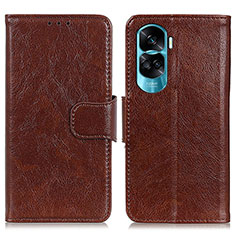 Leather Case Stands Flip Cover Holder N05P for Huawei Honor 90 Lite 5G Brown