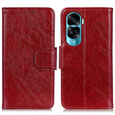 Leather Case Stands Flip Cover Holder N05P for Huawei Honor 90 Lite 5G Red