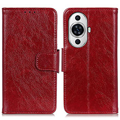 Leather Case Stands Flip Cover Holder N05P for Huawei Nova 11 Pro Red