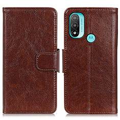 Leather Case Stands Flip Cover Holder N05P for Motorola Moto E30 Brown