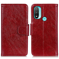 Leather Case Stands Flip Cover Holder N05P for Motorola Moto E30 Red