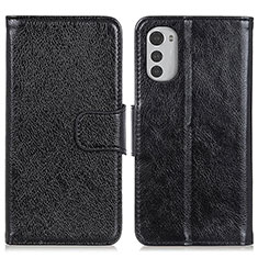 Leather Case Stands Flip Cover Holder N05P for Motorola Moto E32 Black