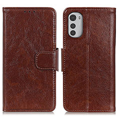 Leather Case Stands Flip Cover Holder N05P for Motorola Moto E32 Brown
