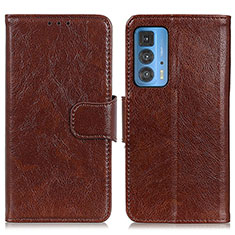 Leather Case Stands Flip Cover Holder N05P for Motorola Moto Edge 20 Pro 5G Brown