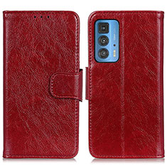 Leather Case Stands Flip Cover Holder N05P for Motorola Moto Edge 20 Pro 5G Red