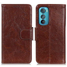 Leather Case Stands Flip Cover Holder N05P for Motorola Moto Edge 30 5G Brown