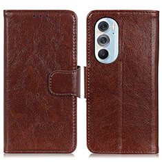Leather Case Stands Flip Cover Holder N05P for Motorola Moto Edge 30 Pro 5G Brown