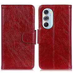 Leather Case Stands Flip Cover Holder N05P for Motorola Moto Edge X30 5G Red
