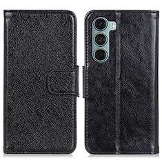 Leather Case Stands Flip Cover Holder N05P for Motorola Moto G200 5G Black