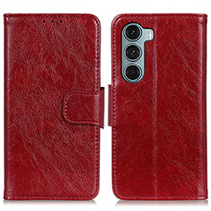 Leather Case Stands Flip Cover Holder N05P for Motorola Moto G200 5G Red
