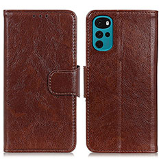 Leather Case Stands Flip Cover Holder N05P for Motorola Moto G22 Brown