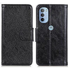 Leather Case Stands Flip Cover Holder N05P for Motorola Moto G41 Black