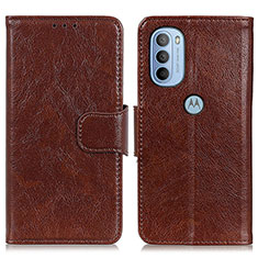 Leather Case Stands Flip Cover Holder N05P for Motorola Moto G41 Brown
