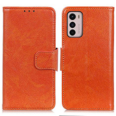 Leather Case Stands Flip Cover Holder N05P for Motorola Moto G42 Orange