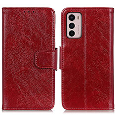 Leather Case Stands Flip Cover Holder N05P for Motorola Moto G42 Red